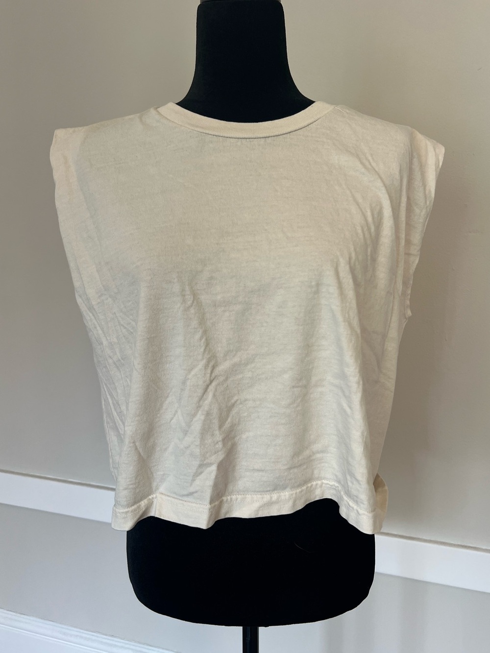 American Apparel Cream Beige Sleeveless Boxy Relaxed Fit Crewneck Tank Sz M
